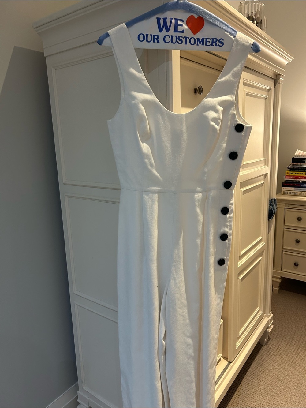 Club Monaco Cream Jumpsuit with Blue Trim